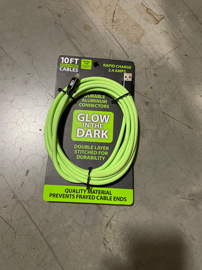 ITEM NUMBER 025566L MICRO 10FT GLO IN DARK PU CABLE - STORE SURPLUS NO DISPLAY 1 PIECES PER PACK