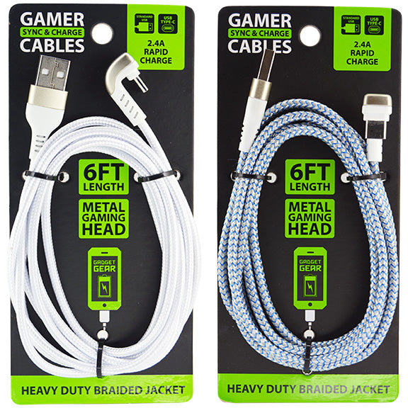 ITEM NUMBER 025576L USB A - TYPE C 6FT GAMER CABLE - STORE SURPLUS NO DISPLAY 3 PIECES PER PACK