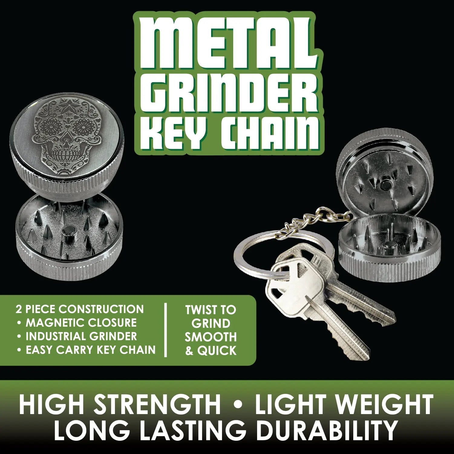 ITEM NUMBER 025635 KEYCHAIN GRINDER 12 PIECES PER DISPLAY WHOLESALE