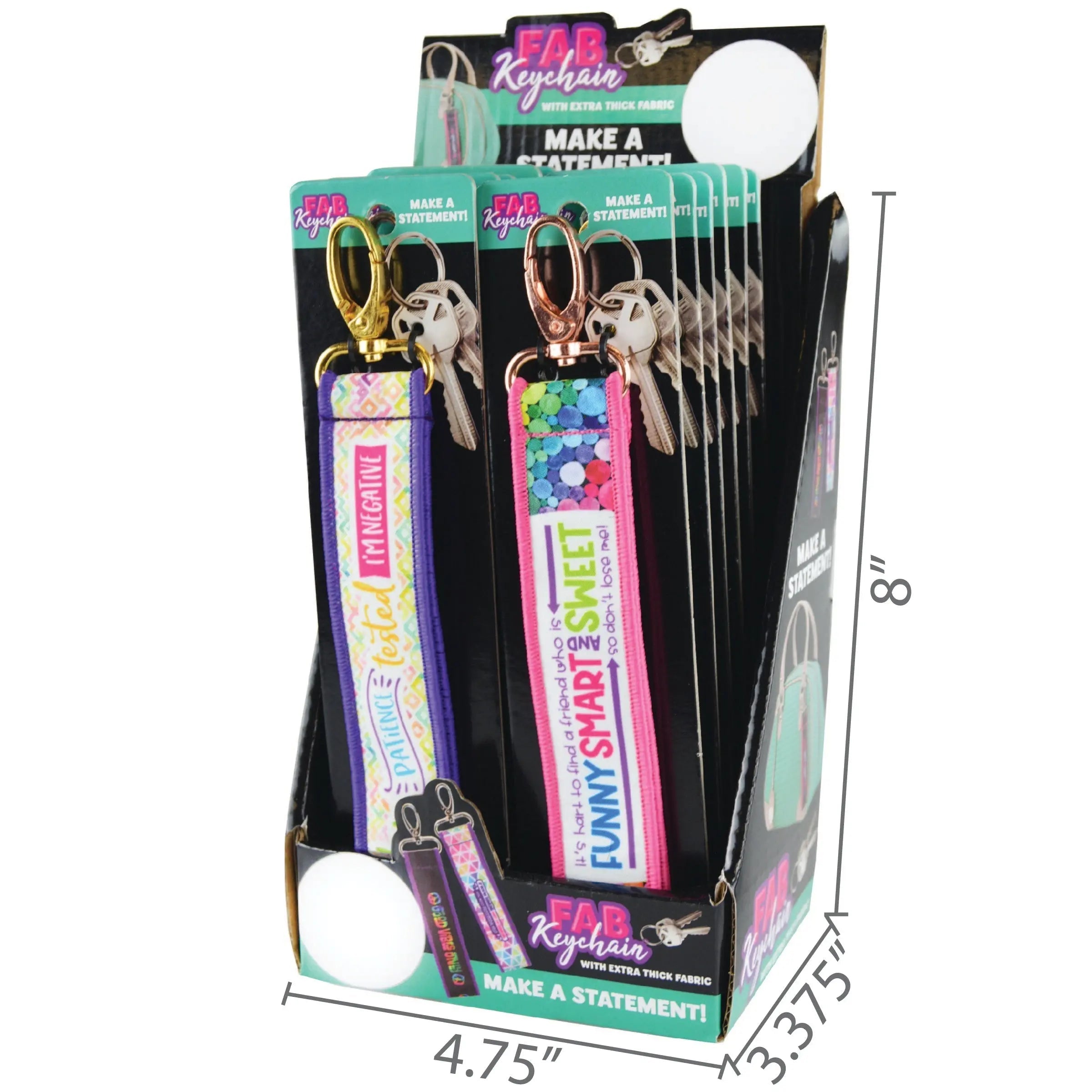 ITEM NUMBER 026134 HEAVY FABRIC PRINTED KEYCHAIN 12 PIECES PER DISPLAY WHOLESALE