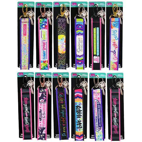 ITEM NUMBER 026134 HEAVY FABRIC PRINTED KEYCHAIN 12 PIECES PER DISPLAY WHOLESALE