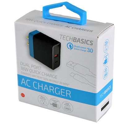 ITEM NUMBER 026236 2.4A 18W DUAL PORT AC CHARGER TECH BASICS 5 PIECES PER PACK