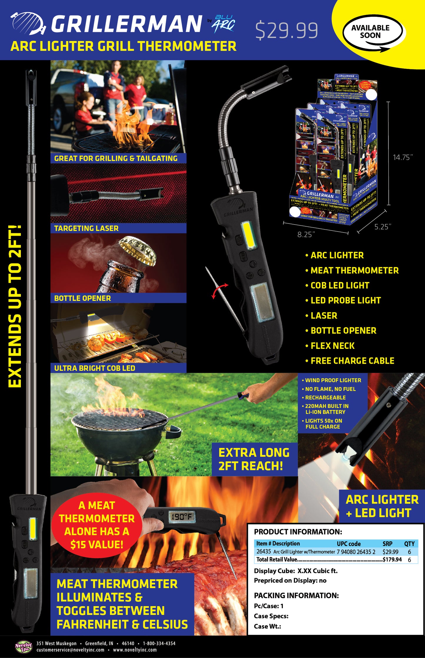 ITEM NUMBER 026435 ARC GRILL LIGHTER WITH THERMOMETER 6 PIECES PER DISPLAY