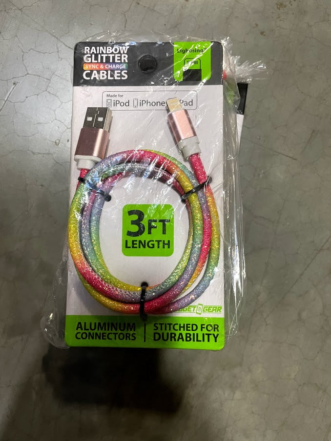 ITEM NUMBER 088274 RAINBOW GLITTER CHARGE CABLES 12 PIECES PER DISPLAY