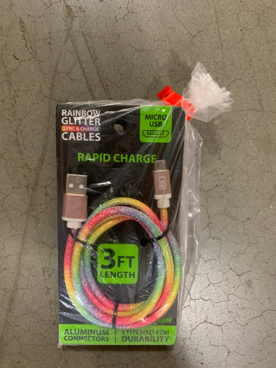 ITEM NUMBER 026494L RAINBOW GLITTER 3 CABLE - STORE SURPLUS NO DISPLAY 2 PIECES PER PACK