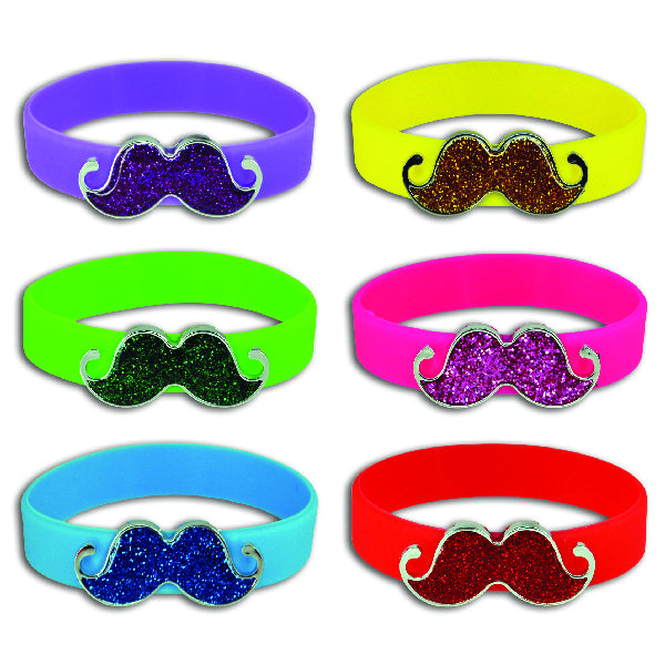 ITEM NUMBER 028932 Silicone Sparkly Mustache Bracelets BG = 12 PCS