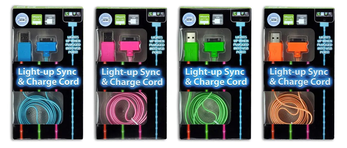 ITEM NUMBER 029905L LIGHT UP SYNC CORD IP4 - STORE SURPLUS NO DISPLAY 4 PIECES PER PACK STORE SURPLUS
