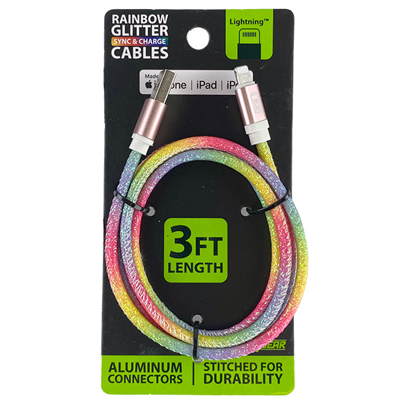 ITEM NUMBER 041317 RAINBOW GLITTER MFI CABLES 20 PIECES PER PACK