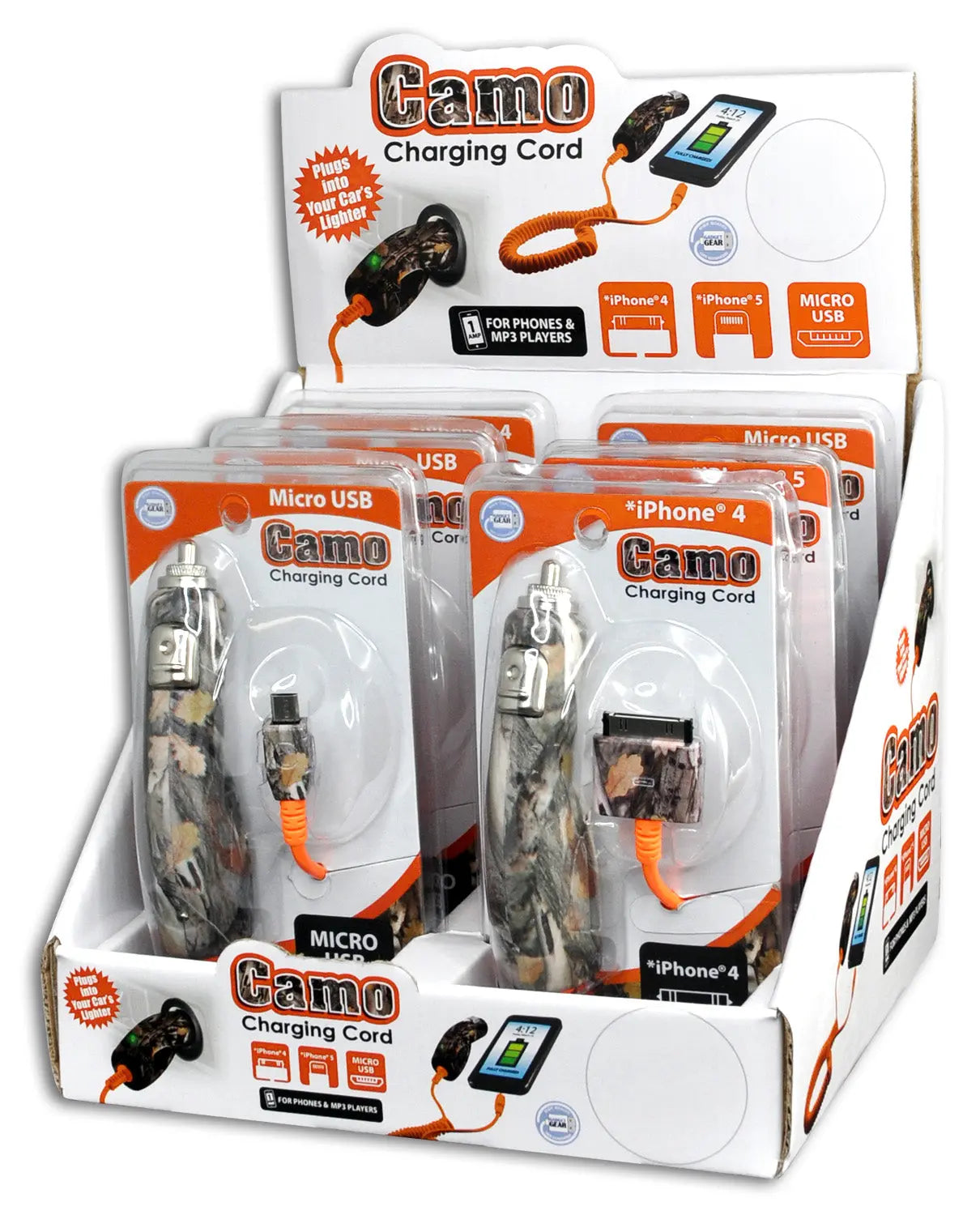 ITEM NUMBER 087122 CAMO CAR CHARGER KIT 6 PIECES PER DISPLAY WHOLESALE