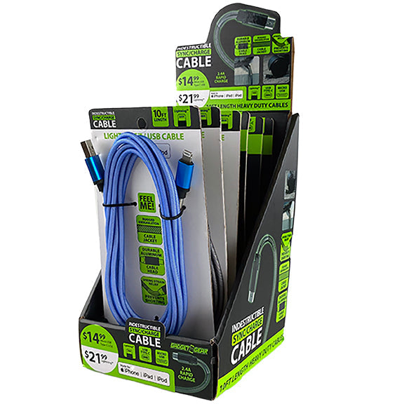 ITEM NUMBER 088321 10FT INDESTRUCTIBLE CABLE 6 PIECES PER DISPLAY