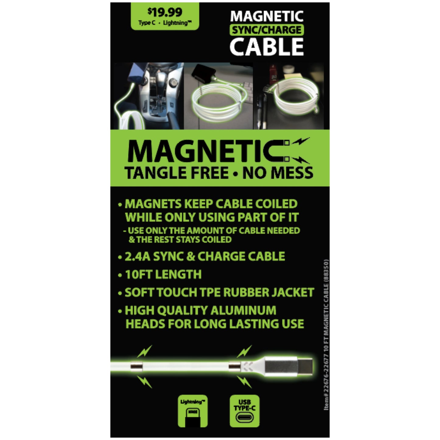 ITEM NUMBER 088350 10FT MAGNETIC CABLES 6 PIECES PER DISPLAY