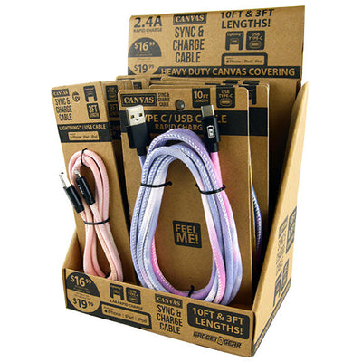 ITEM NUMBER 088353 TIE DYE CANVAS CABLES 12 PIECES PER DISPLAY