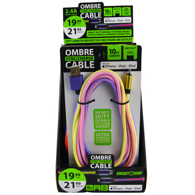 ITEM NUMBER 088355 10FT COLOR FADE OMBRE CABLE 6 PIECES PER DISPLAY