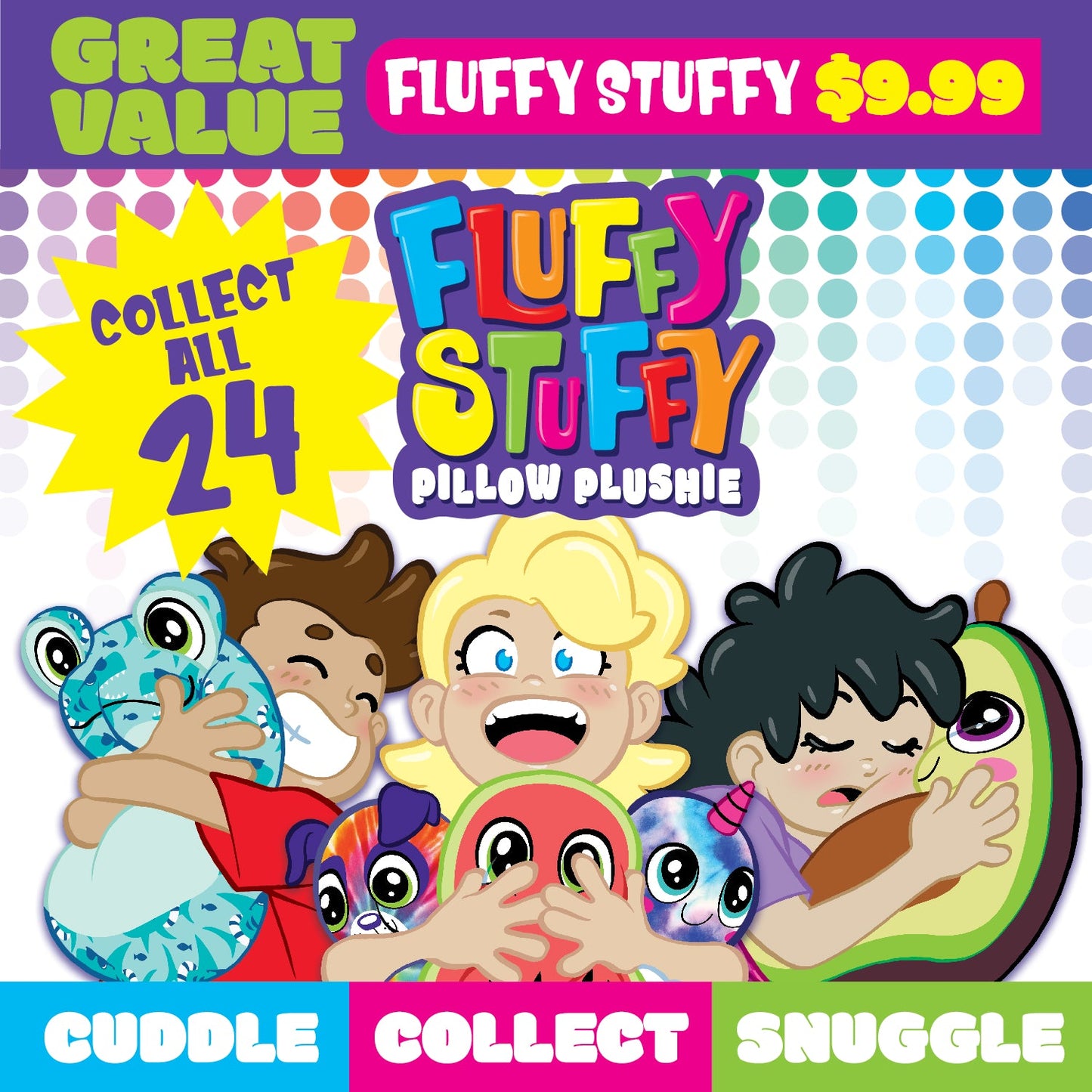 ITEM NUMBER 088375 FLUFFY STUFFY PILLOW PLUSHIE FLOOR DISPLAY 24 PIECES PER DISPLAY