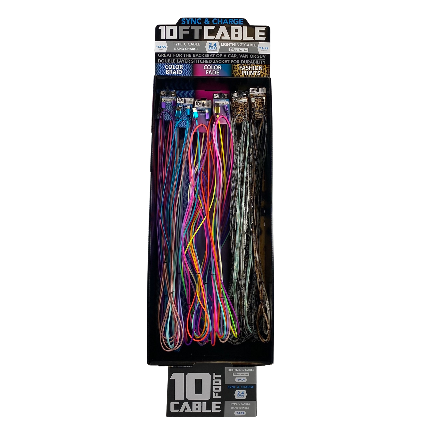 ITEM NUMBER 088385 10FT BRAIDED CABLES FLOOR DISPLAY 36 PIECES PER DISPLAY