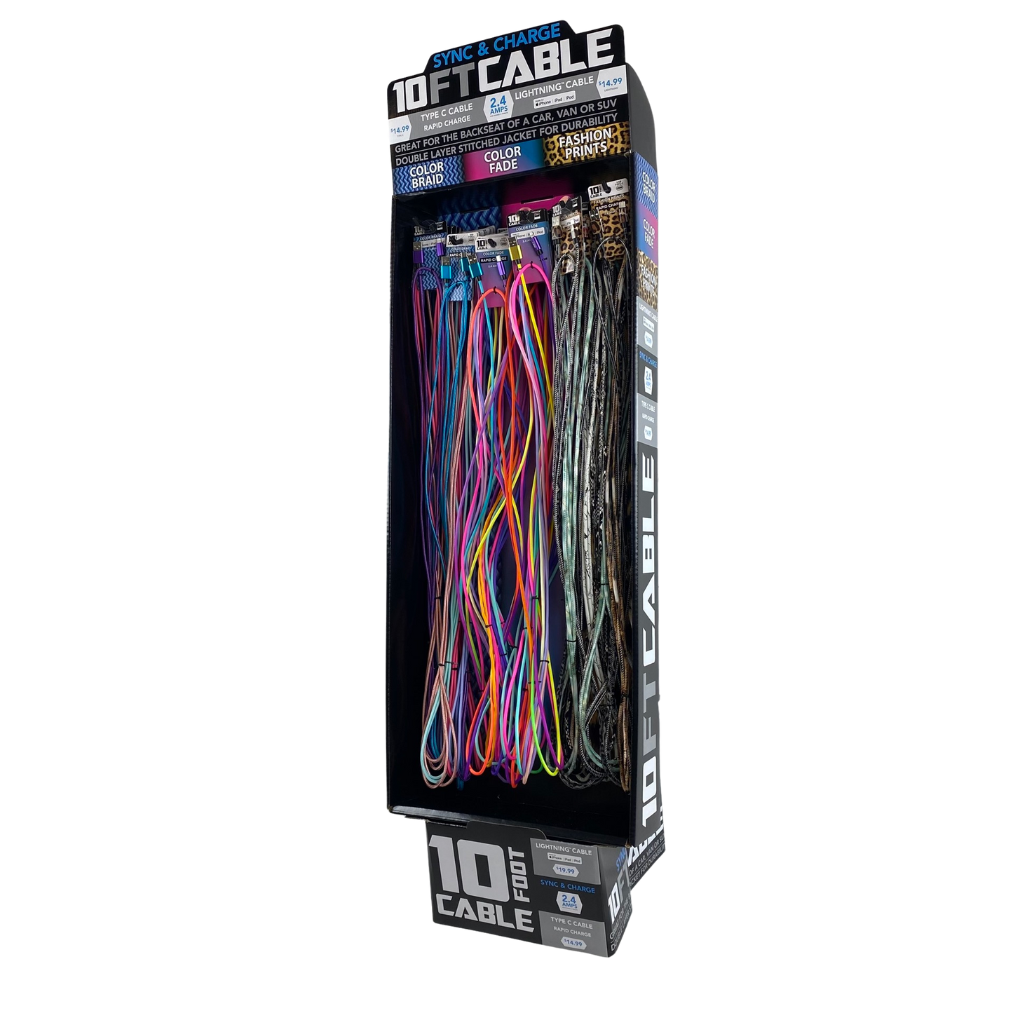 ITEM NUMBER 088385 10FT BRAIDED CABLES FLOOR DISPLAY 36 PIECES PER DISPLAY