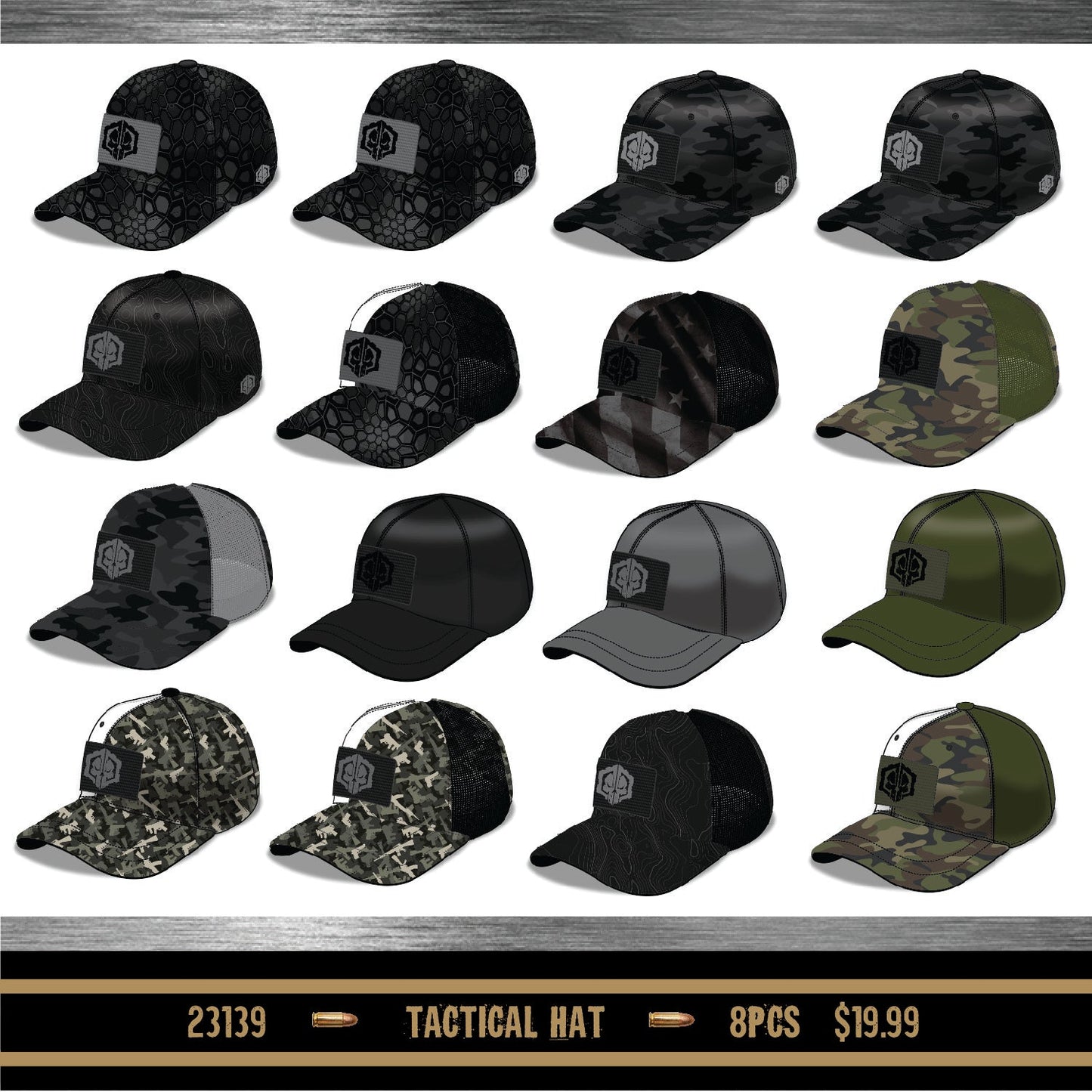 ITEM NUMBER 023139L STRETCH FIT TACTICAL HAT - STORE SURPLUS NO DISPLAY 8 PIECES PER PACK