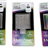 WHOLESALE RHINESTONE AC DUAL CHARGER VARIETY - STORE SURPLUS NO DISPLAY -  3 PIECES PER PACK 24455L