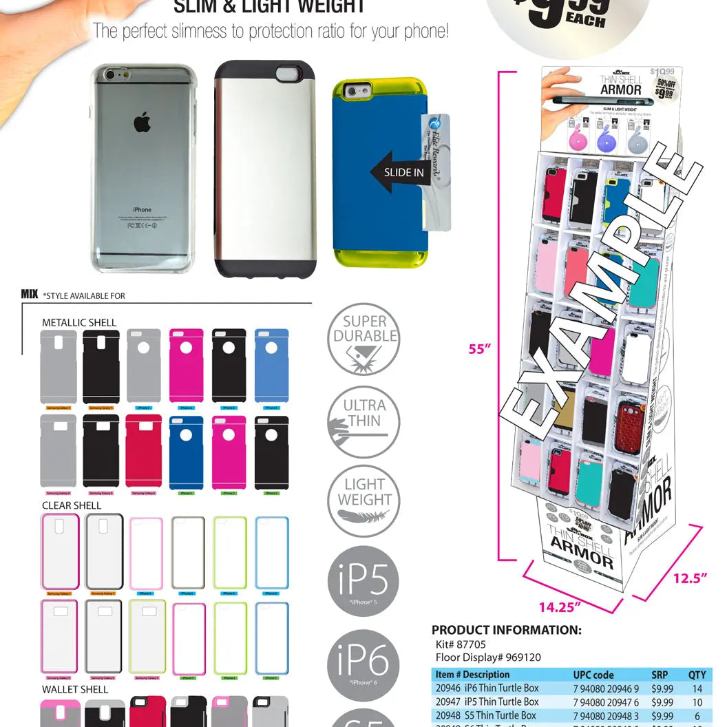 ITEM NUMBER 087705 THIN ARMOR CASE KIT 46 PIECES PER DISPLAY WHOLESALE