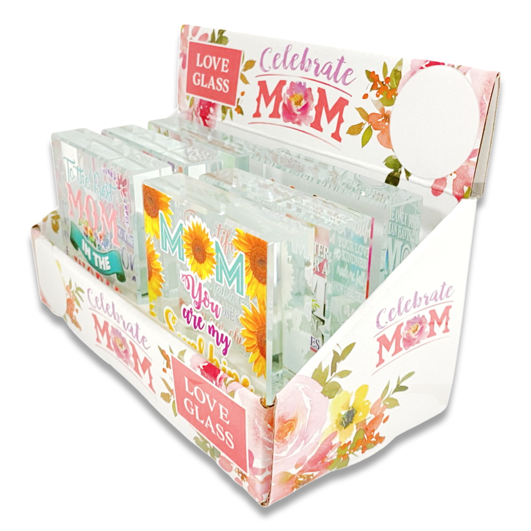 ITEM NUMBER 023573 MOTHERS DAY GLASS BLOCK 6 PIECES PER DISPLAY