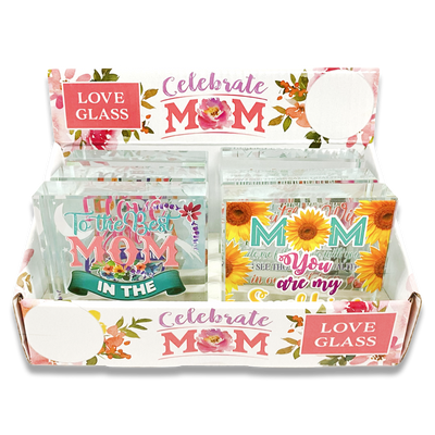 ITEM NUMBER 023573 MOTHERS DAY GLASS BLOCK 6 PIECES PER DISPLAY