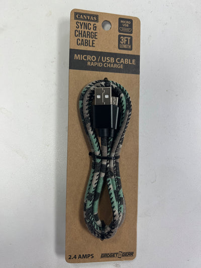 ITEM NUMBER 021772L 3FT WORN CANVAS CABLE MICRO - STORE SURPLUS NO DISPLAY 10 PIECES PER PACK