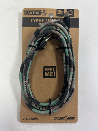 ITEM NUMBER 022136L 10FT WORN CANVAS CABLE TYPE C  - STORE SURPLUS NO DISPLAY 2 PIECES PER PACK
