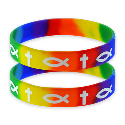 ITEM NUMBER KP3313 Religious Rainbow Silicone Wristbands BG = 12 PCS