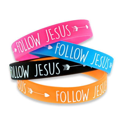 ITEM NUMBER KP3402 Follow Jesus Silicone Wristbands BG = 12 PCS