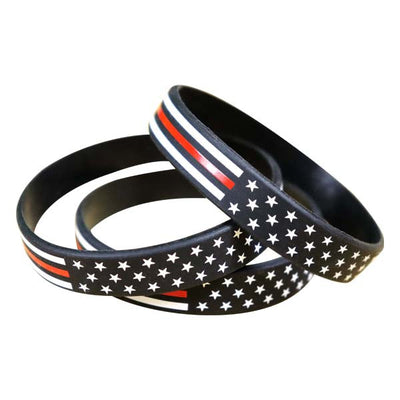 ITEM NUMBER KP3589 Thin Red Line Firefighter Silicone Wristbands BG = 12 PCS