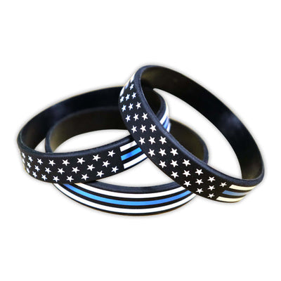 ITEM NUMBER KP3590 Thin Blue Line Police Officer Silicone Wristbands BG = 12 PCS
