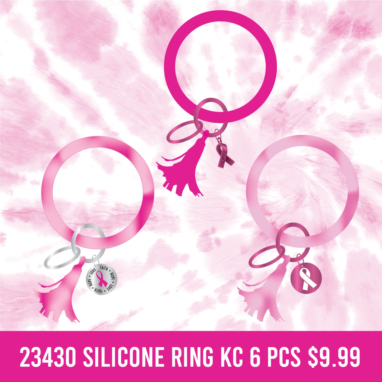 ITEM NUMBER 023430L PINK SILICONE RING KC - STORE SURPLUS NO DISPLAY 6 PIECES PER PACK