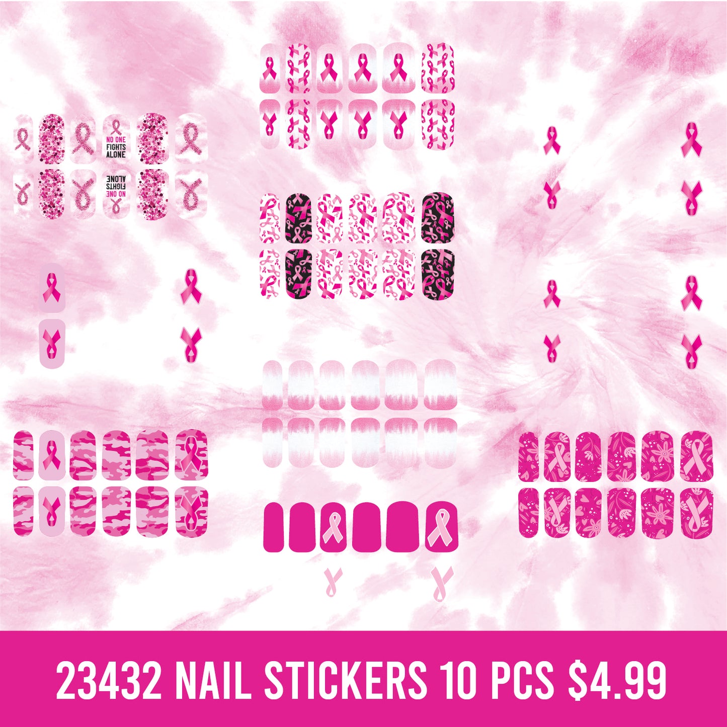 ITEM NUMBER 023432L PINK NAIL STICKERS - STORE SURPLUS NO DISPLAY 10 PIECES PER PACK