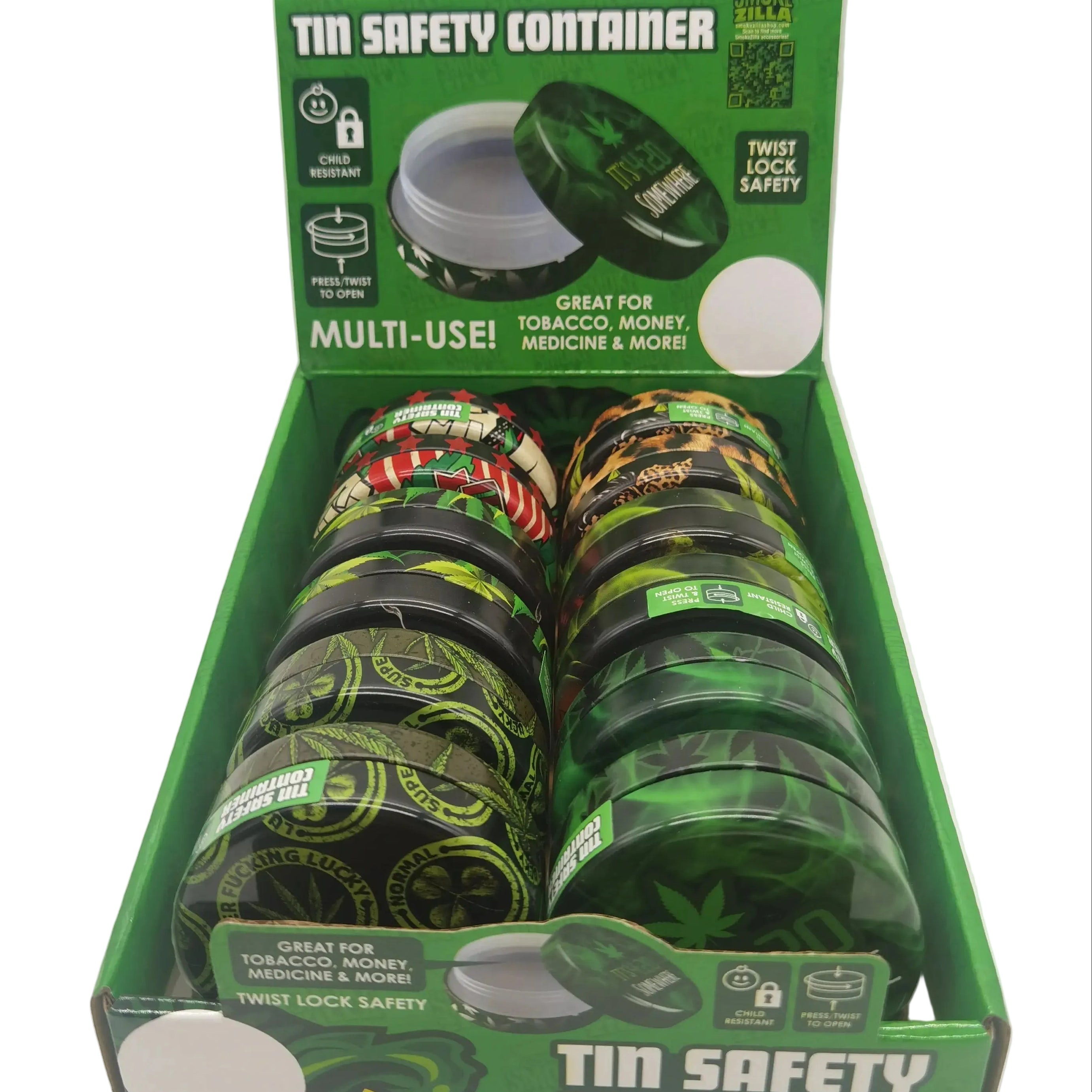 ITEM NUMBER 030032 METAL SAFETY CONTAINER MIX X 12 PIECES PER DISPLAY WHOLESALE