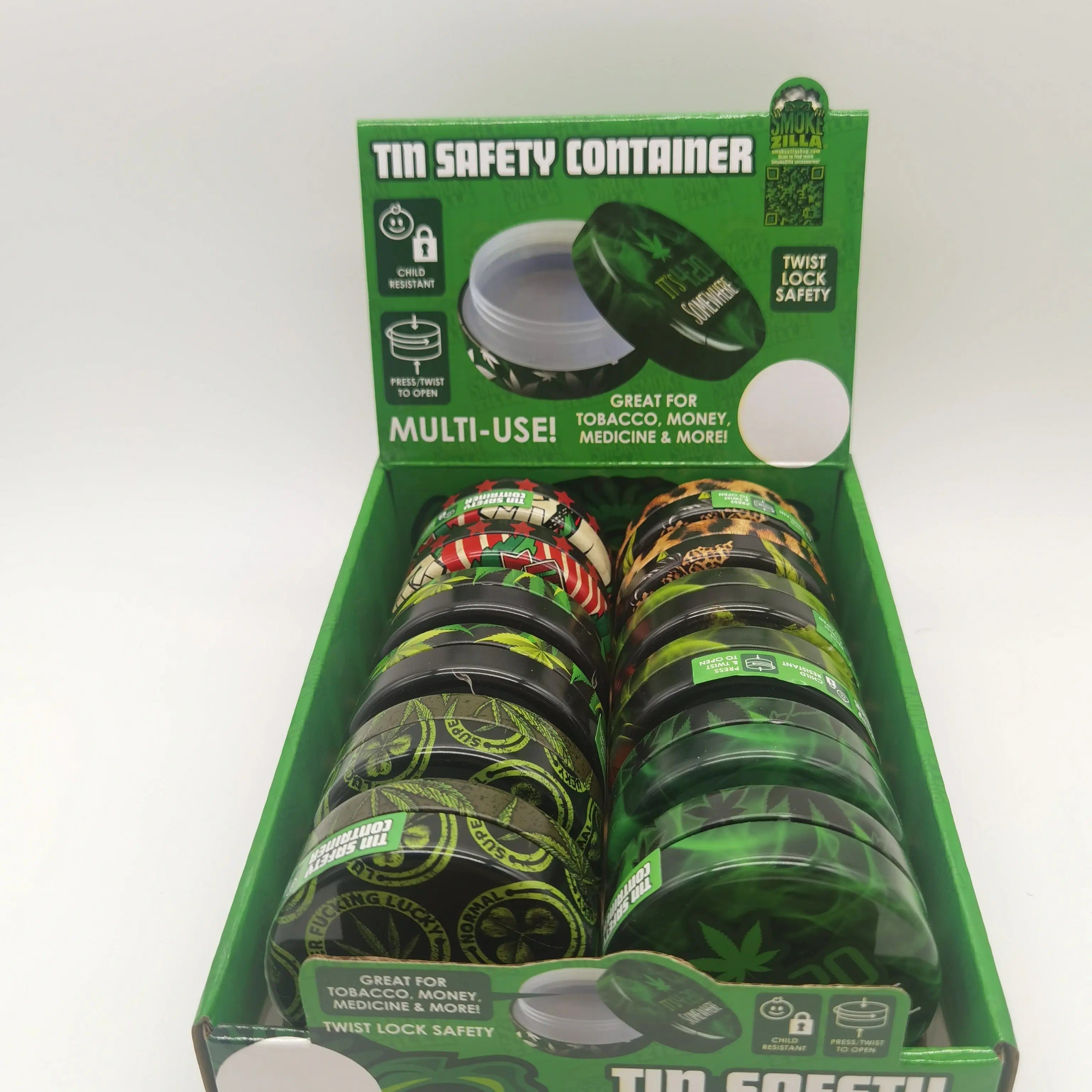 ITEM NUMBER 030032 METAL SAFETY CONTAINER MIX X 12 PIECES PER DISPLAY WHOLESALE