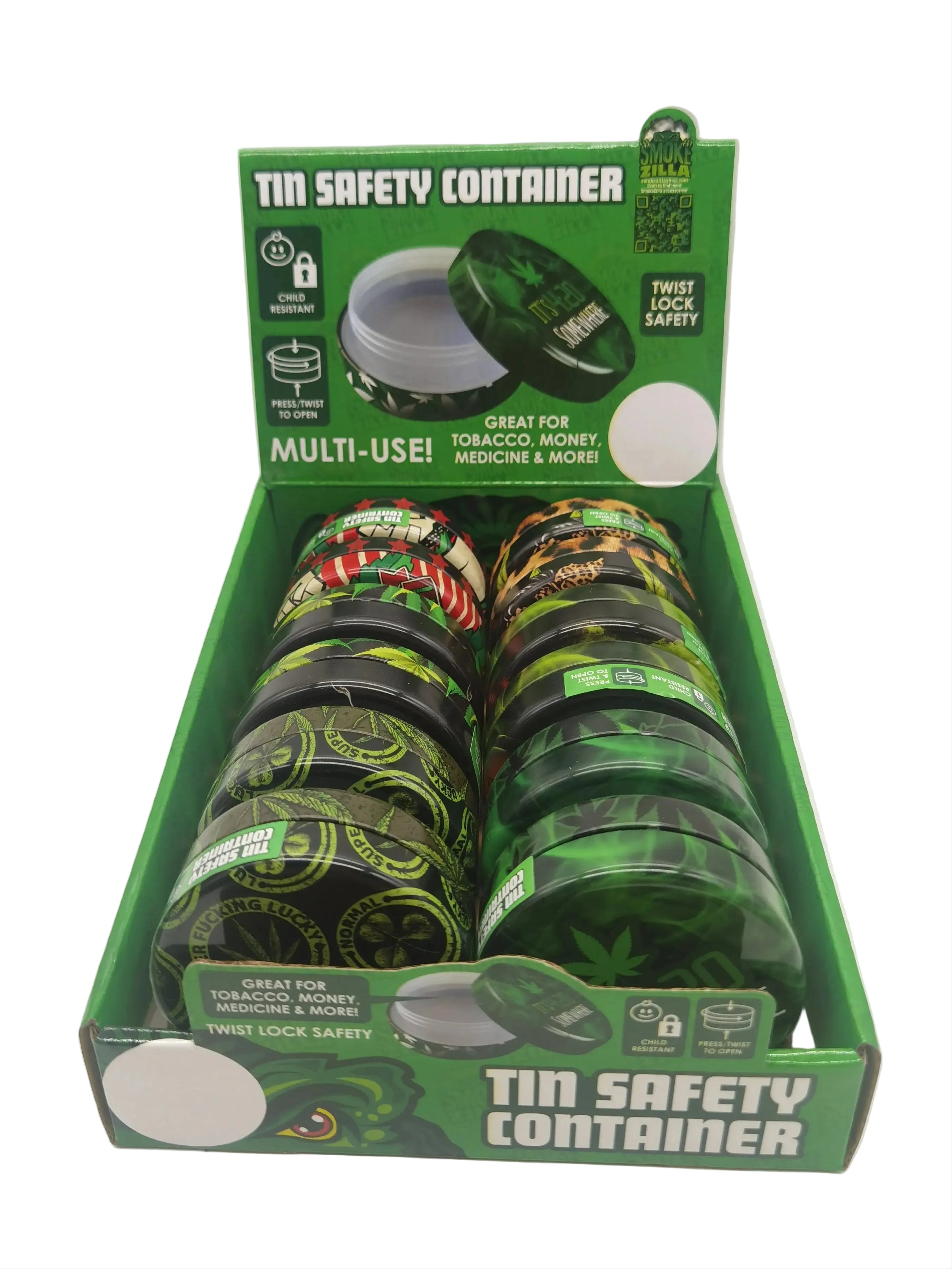 ITEM NUMBER 030032 METAL SAFETY CONTAINER MIX X 12 PIECES PER DISPLAY WHOLESALE