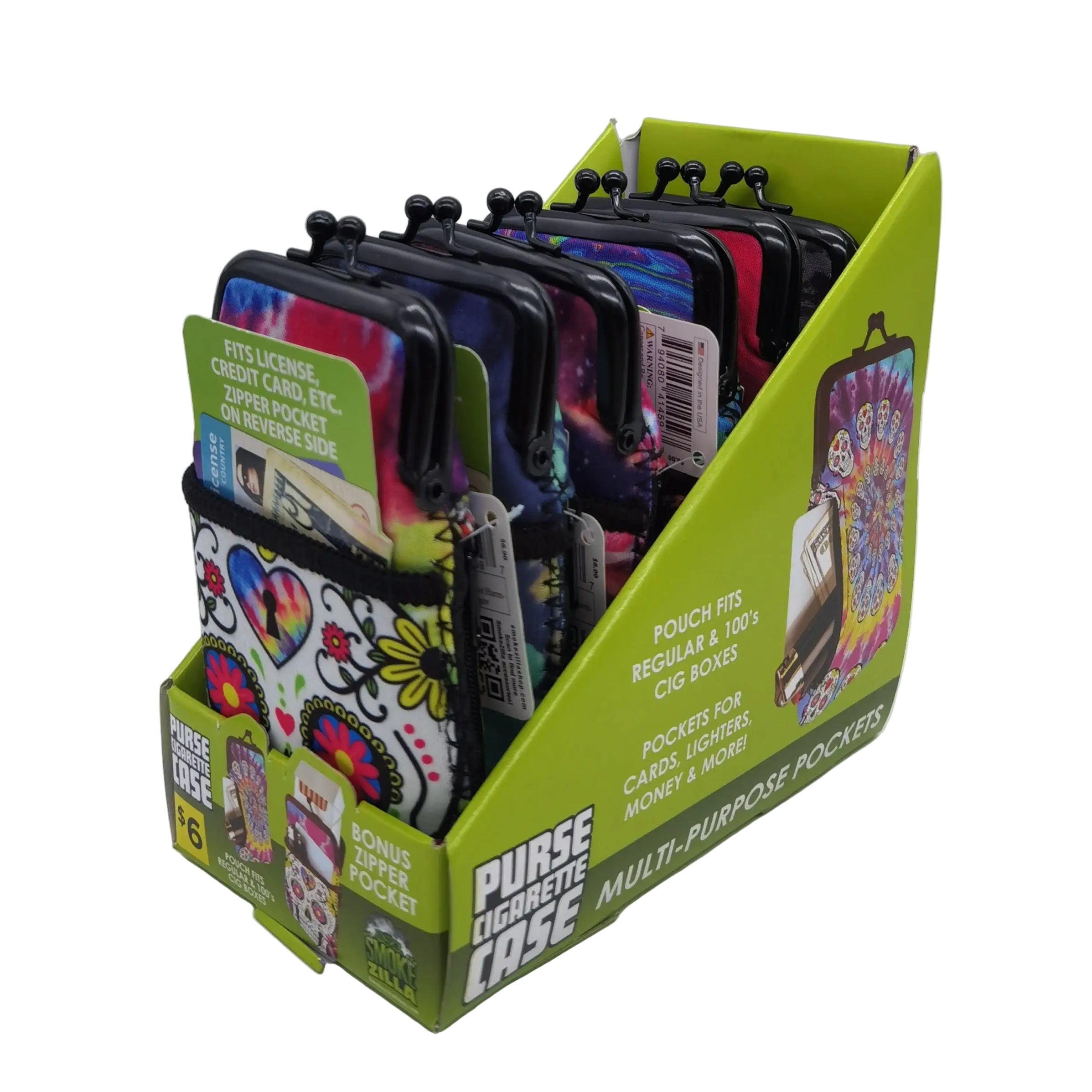 ITEM NUMBER 041459 NEOPRENE CIG POUCH ZIPPER 6 PIECES PER DISPLAY WHOLESALE