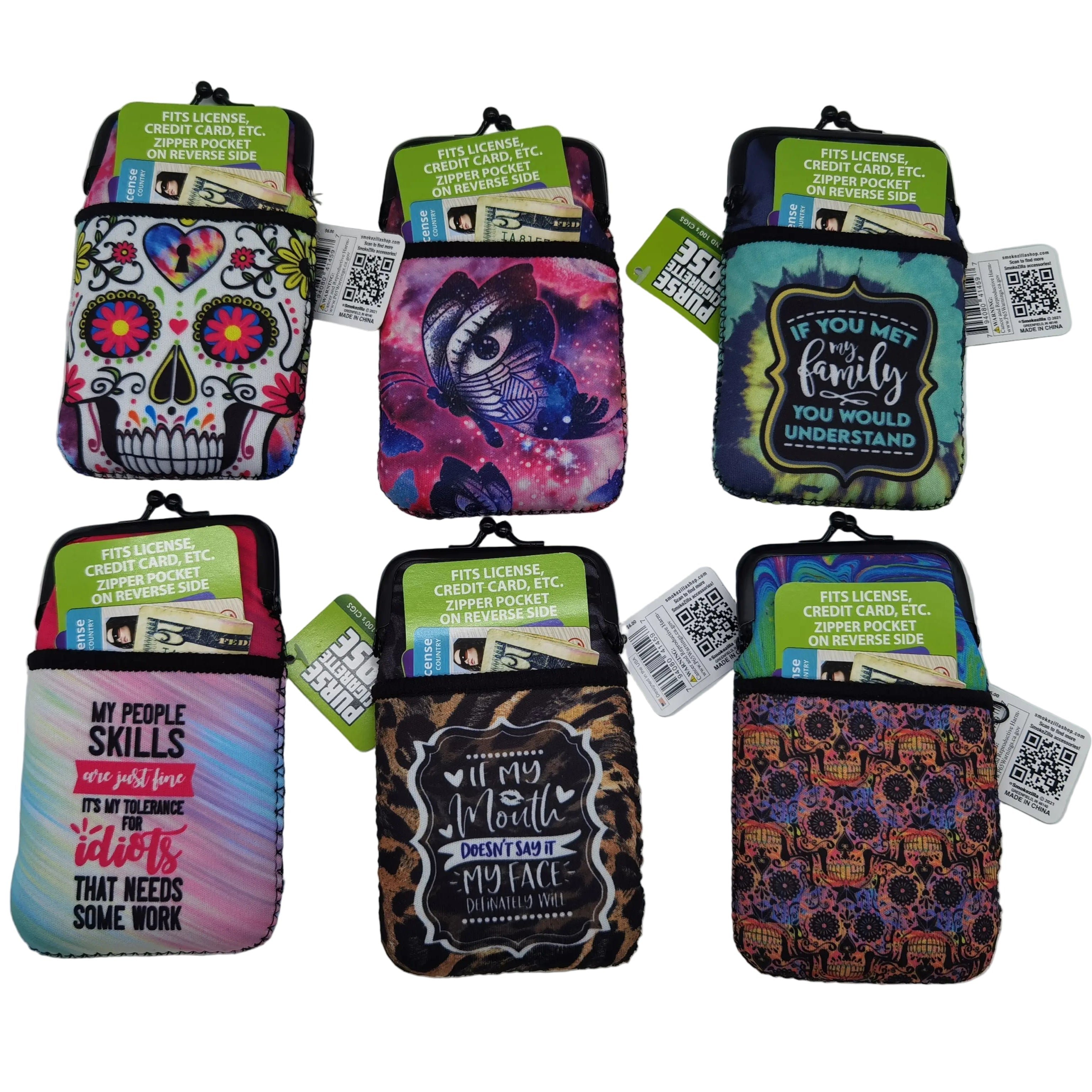 ITEM NUMBER 041459 NEOPRENE CIG POUCH ZIPPER 6 PIECES PER DISPLAY WHOLESALE