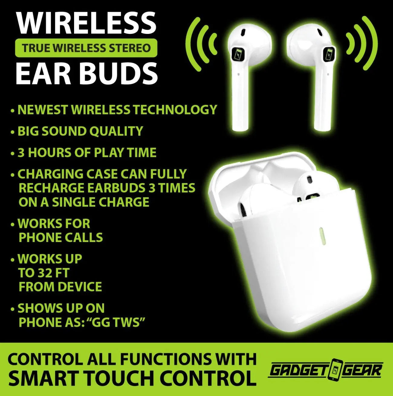 ITEM NUMBER 023636 GG TWS EARBUDS B 3 PIECES PER PACK WHOLESALE